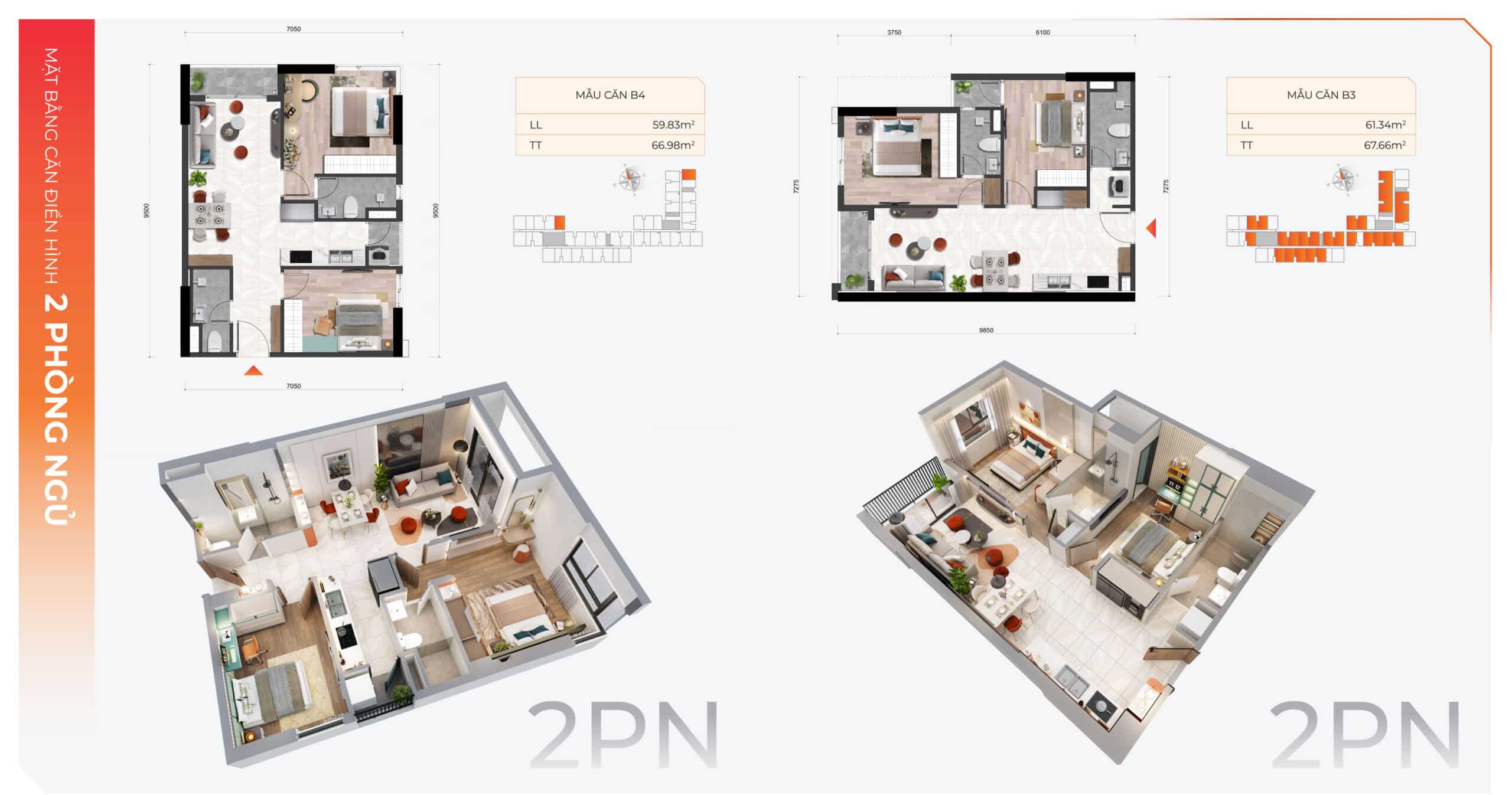 Bản vẽ thiết kế căn hộ loại 2PN